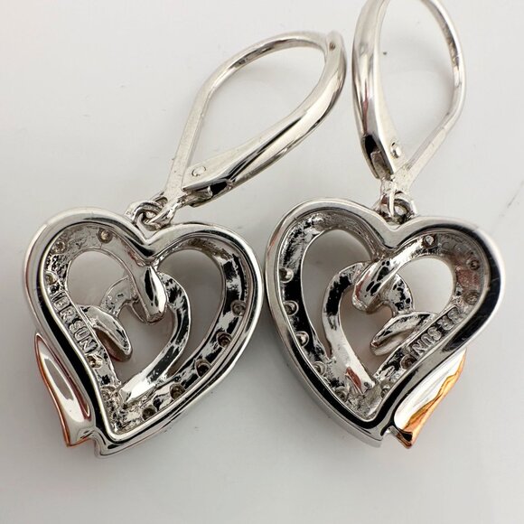 Two Tone Interlocking Hearts Diamond Accent Earrings - Picture 7 of 8